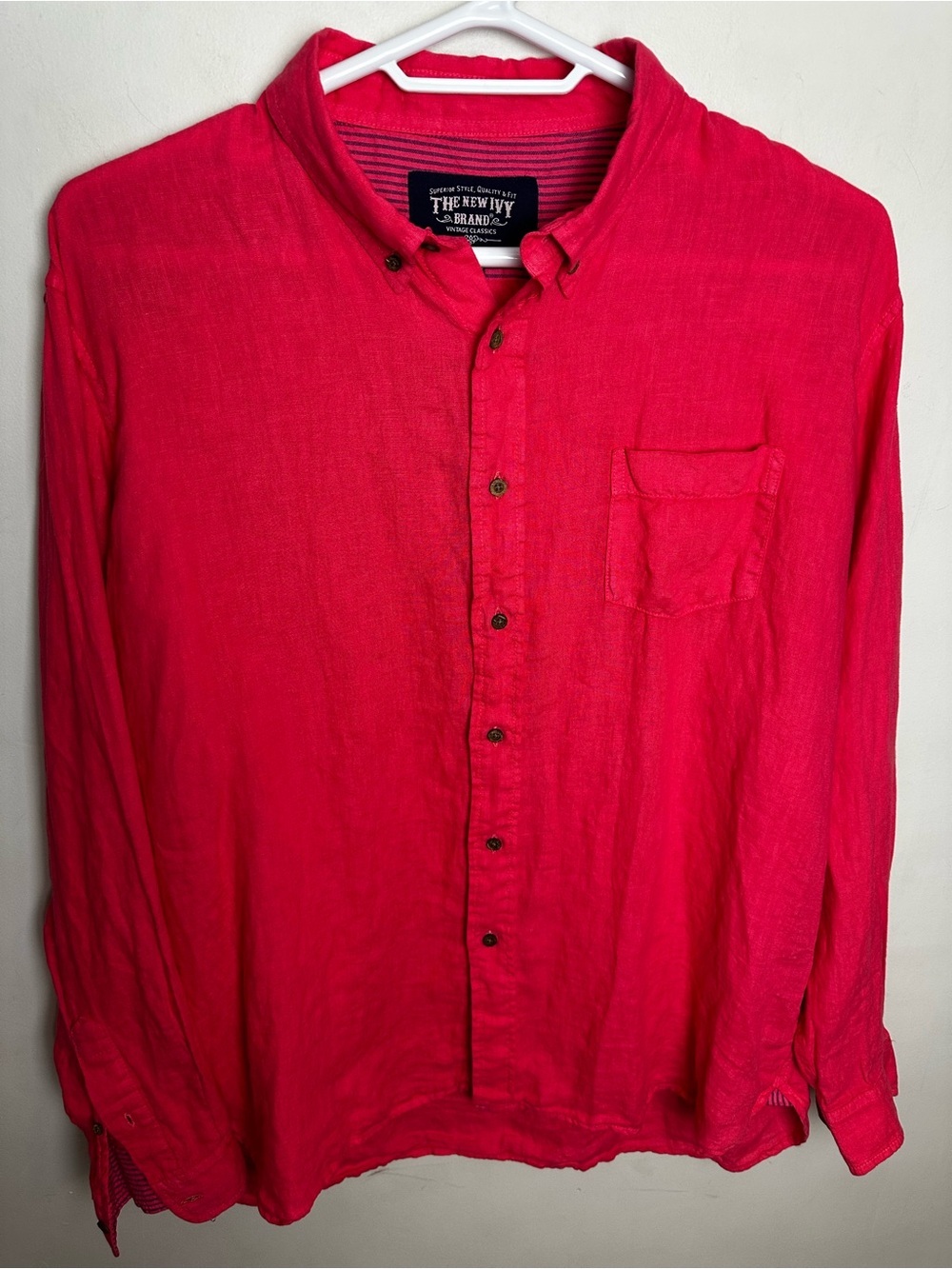 The New Ivy Brand Mens 100% Linen Button Down Shirt Size XXL Pink Long Sleeve